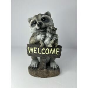 Raccoon Mother and Baby "Welcome" Garden Statue/Figurine